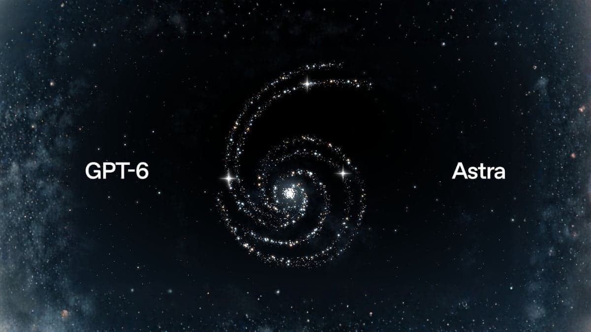 Galaxia espiral de estrellas sobre un fondo negro, con el texto GPT-6 a la izquierda y el texto Astra a la derecha.