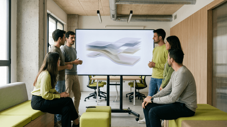 Equipo revisando una arquitectura multi-modelo de inteligencia artificial para empresa en una pantalla
