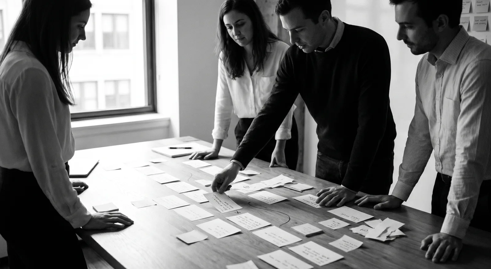 Equipo priorizando oportunidades de IA sobre un mapa de procesos